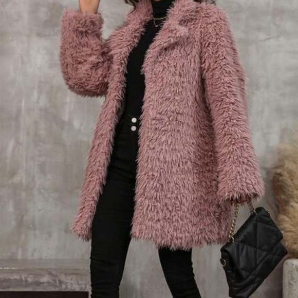 Cozy Pink Fuzzy Open Front Teddy Jacket Coat - Picture 5 of 6